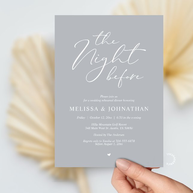 Convites Jantar de Ensaios de Casamento Romântico da Noite  (The Night Before Romantic Wedding Rehearsal Dinner Invitation card in Chill Grey)