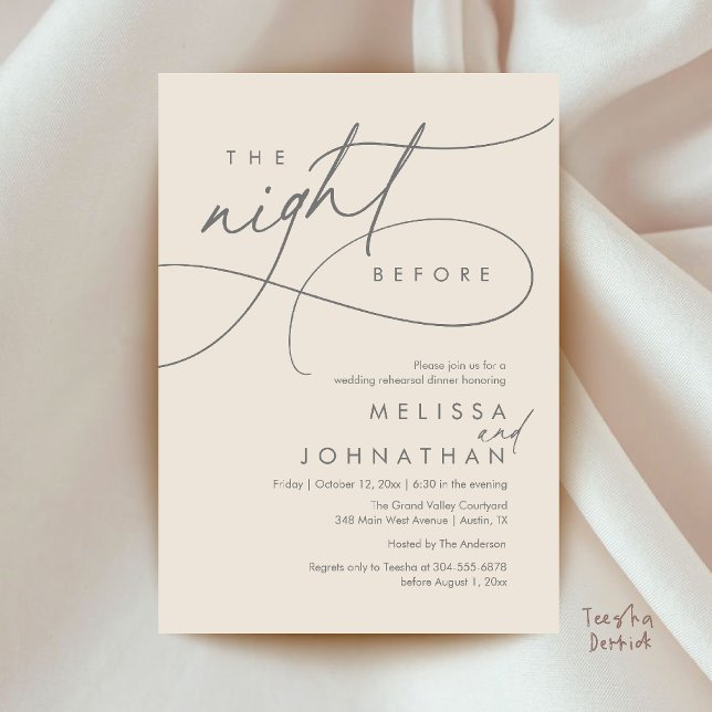 Convites Jantar de Ensaios de Casamento Romântico na Noite  (Romantic Wedding Rehearsal Dinner The Night Before Invitation Card in Cream and Grey)