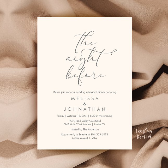 Convites Jantar de Ensaios de Casamento Romântico na Noite  (Romantic Wedding Rehearsal Dinner The Night Before Invitation Card in Ivory and Grey)
