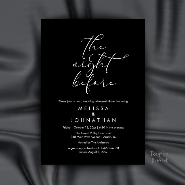 Convites Jantar de Ensaios de Casamento Romântico na Noite  (Romantic Wedding Rehearsal Dinner The Night Before Invitation Card in Black and White)