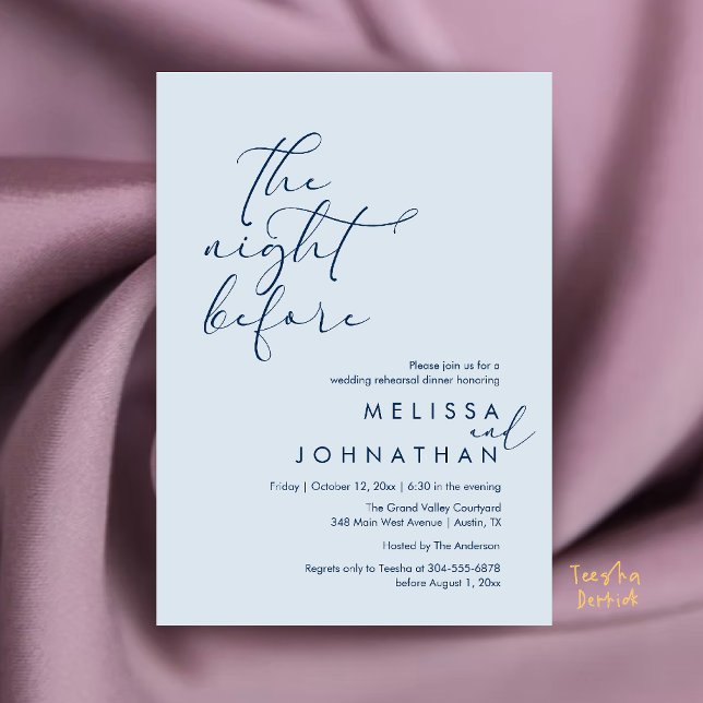 Convites Jantar de Ensaios de Casamento Romântico na Noite  (Romantic Wedding Rehearsal Dinner The Night Before Invitation Card in Misty Blue)