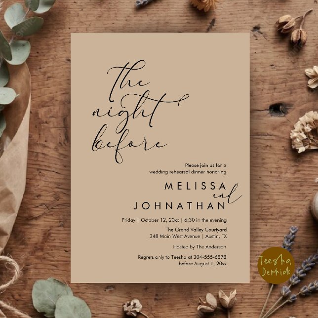 Convites Jantar de Ensaios de Casamento Romântico na Noite  (Romantic Wedding Rehearsal Dinner The Night Before Invitation Card in Kraft Tan Brown)