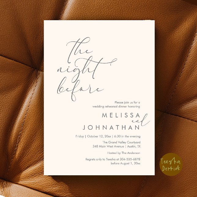 Convites Jantar de Ensaios de Casamento Romântico na Noite  (Romantic Wedding Rehearsal Dinner The Night Before Invitation Card in Ivory and Grey)