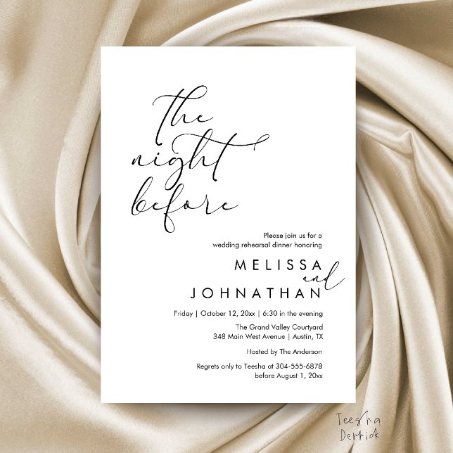 Convites Jantar de Ensaios de Casamento Romântico na Noite  (Romantic Wedding Rehearsal Dinner The Night Before Invitation Card in Black and White)