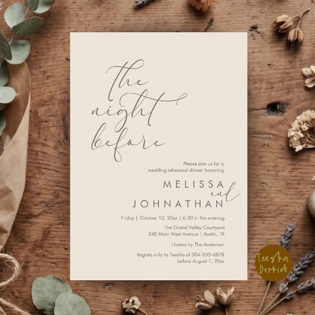 Convites Jantar de Ensaios de Casamento Romântico na Noite  (Romantic Wedding Rehearsal Dinner The Night Before Invitation Card in 
Cream Grey)