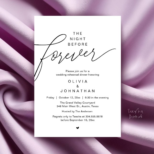 Convites Jantar de Ensaios de Casamento, Roteiro Moderno e  (Wedding Rehearsal Dinner, Modern Elegant Script Invitation Card in Black and White)