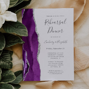 Convites Jantar de Ensaios de Casamento Roxo Prata Ágata Li