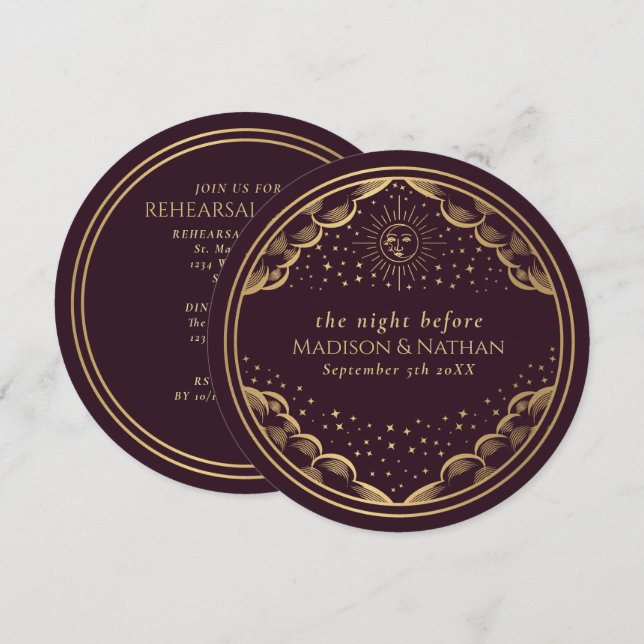 Convites Jantar de Ensaios de Casamento Tarot Sol e Lua (Frente/Verso)