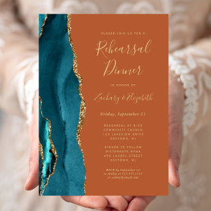 Convites Jantar de Ensaios de Casamento Teal Gold Ágata Fer