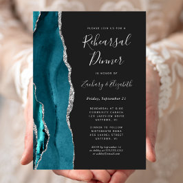 Convites Jantar de Ensaios de Casamento Teal Silver Agate D