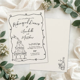 Convites Jantar de Ensaios de Casamento Vintage Desenhado à
