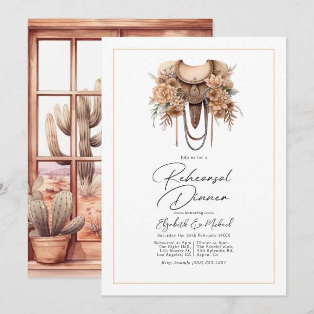 Convites Jantar de Ensaios de Casamento Western Rústico (Frente/Verso)