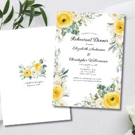 Convites Jantar de Ensaios de Florais de Aquarela Amarela e