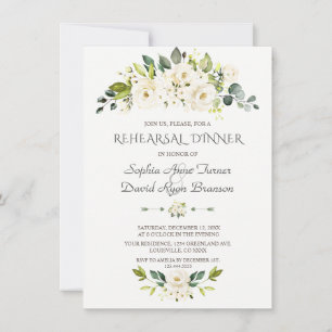 Convites Jantar de Ensaios de Flores Brancas Aquarela Doura
