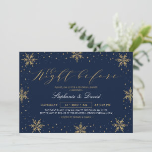 Convites Jantar de Ensaios de Inverno Dourado e Azul Marinh