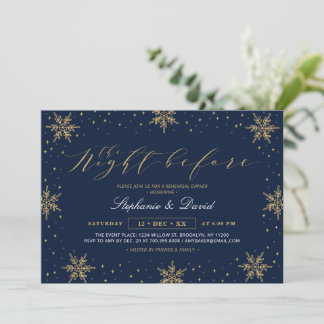 Convites Jantar de Ensaios de Inverno Dourado e Azul Marinh