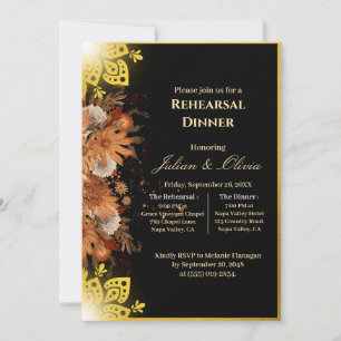 Convites Jantar de Ensaios de Luxo Real Preto e Dourado