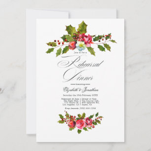 Convites Jantar de Ensaios de Natal Elegante Holly e Ivy