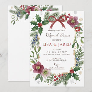 Convites Jantar de Ensaios de Natal Floral de Inverno com L