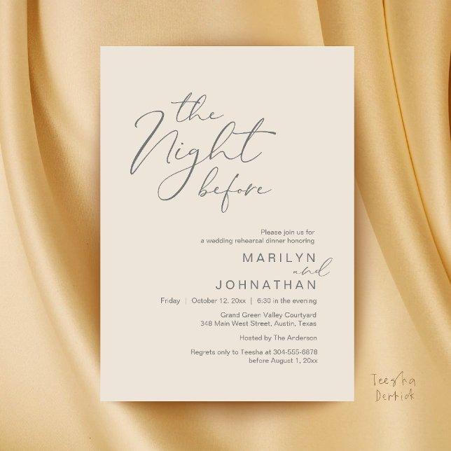 Convites Jantar de Ensaios de Noite Antes do Casamento Mode (Modern The Night Before Wedding Rehearsal Dinner Invitation Card in Cream and Grey)