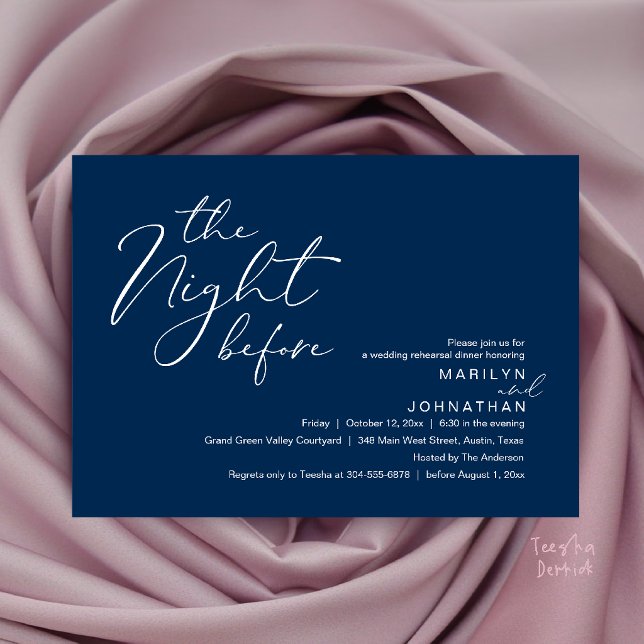 Convites Jantar de Ensaios de Noivado Moderno na Véspera do (Modern Romantic The Night Before Wedding Rehearsal Dinner Invitation Card in Navy Blue)