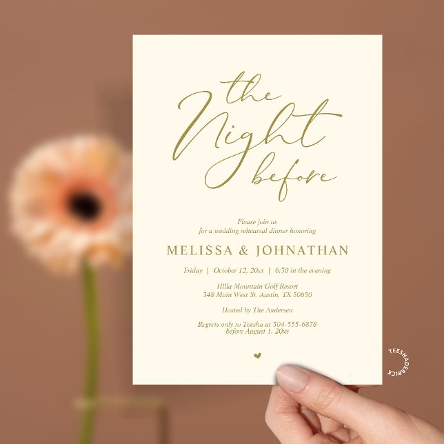 Convites Jantar de Ensaios de Noivado Romântico da Noite An (The Night Before Romantic Wedding Rehearsal Dinner Invitation card in yellow gold)