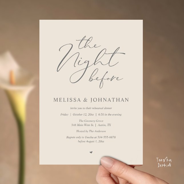 Convites Jantar de Ensaios de Noivado Romântico da Noite An (The Night Before Romantic Wedding Rehearsal Dinner Invitation Card in Cream and grey)