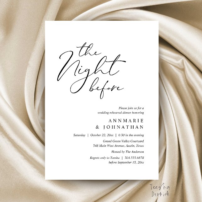 Convites Jantar de Ensaios de Noivado Romântico na Véspera  (The Night Before Romantic Wedding Rehearsal Dinner Invitation Card in Black and White)