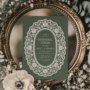 Convites Jantar de Ensaios de Renda Floral Verde Salvia Vin