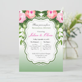 Convites Jantar de Ensaios de Rosas Rosa e Verde Salvia Vin
