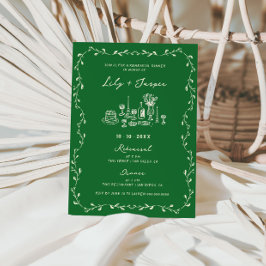 Convites Jantar de Ensaios Desenhado à Mão em Creme Verde