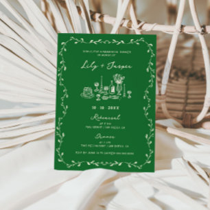Convites Jantar de Ensaios Desenhado à Mão em Creme Verde