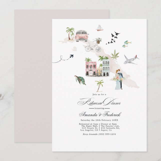 Convites Jantar de Ensaios do Casamento em Cuba (Frente/Verso)