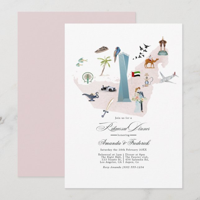 Convites Jantar de Ensaios do Casamento em Dubai UAE (Frente/Verso)