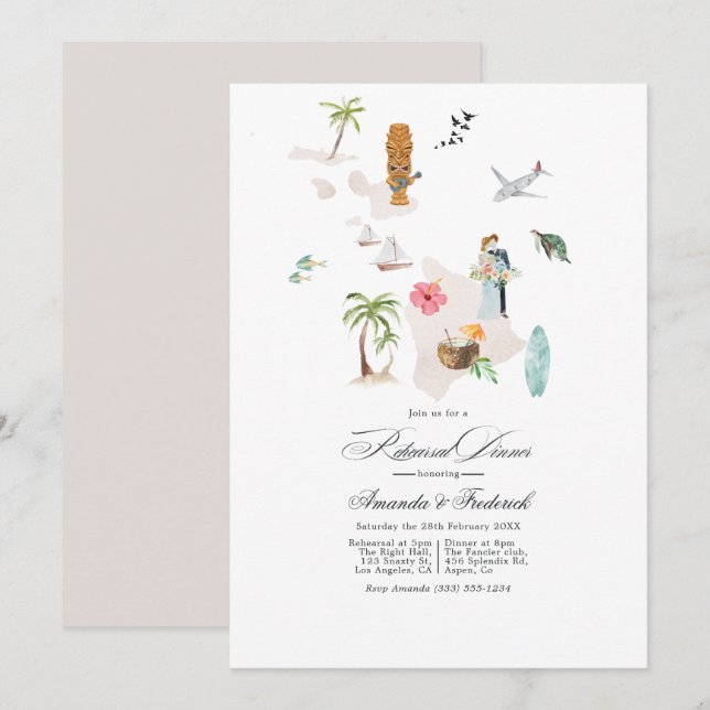 Convites Jantar de Ensaios do Casamento em Maui - Havaí (Frente/Verso)
