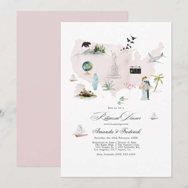 Convites Jantar de Ensaios do Casamento no Destino nos EUA (Frente/Verso)