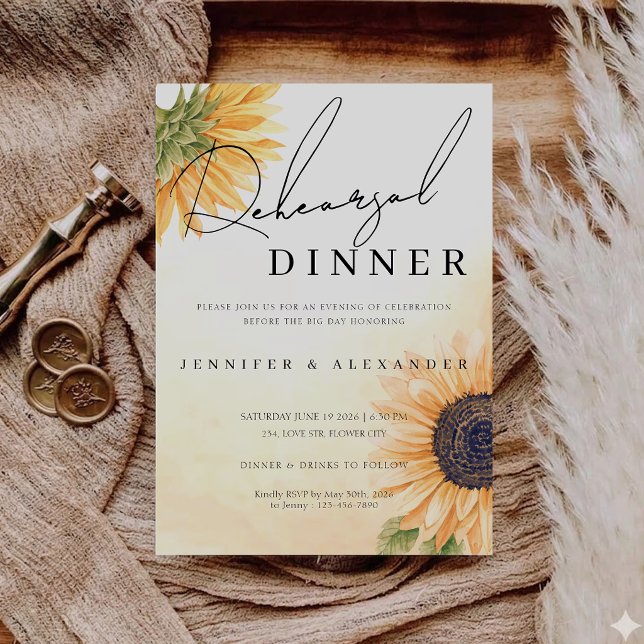 Convites Jantar de Ensaios do Girassol do Campo Rústico (Rustic Country Sunflower Rehearsal Dinner Invitation)