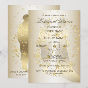 Convites Jantar de Ensaios do Noivo e da Noiva Golden Stars