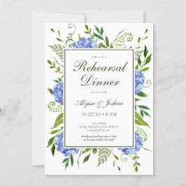 Convites Jantar de Ensaios do Script Blue Hydrangeas