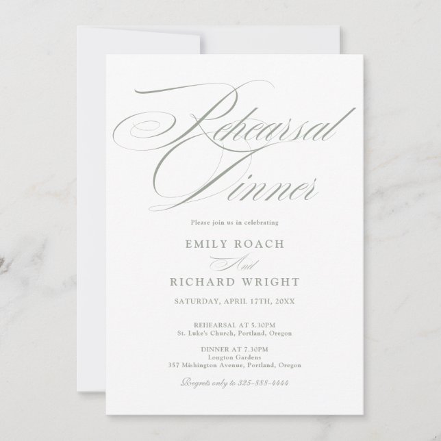Convites Jantar de Ensaios Elegant Script Sage Verde (Frente)