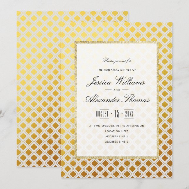 Convites Jantar de Ensaios Elegante Dourado e Branco (Frente/Verso)