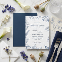 Jantar de Ensaios Elegante Floral Linha Azul