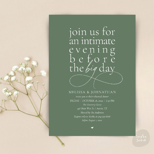 Convites Jantar de Ensaios Elegante Noite Íntima (Modern Elegant Rehearsal Dinner Intimate Evening before big day Invitation Card in Sage Green)