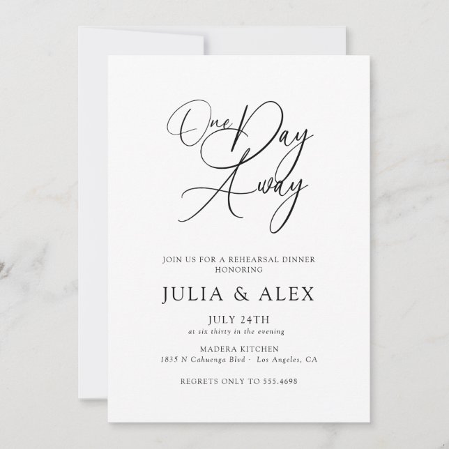 Convites Jantar de Ensaios Elegante One Day Away (Frente)