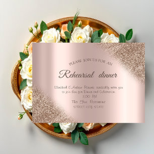 Convites Jantar de Ensaios Elegante Rosa Dourado Glitter Om