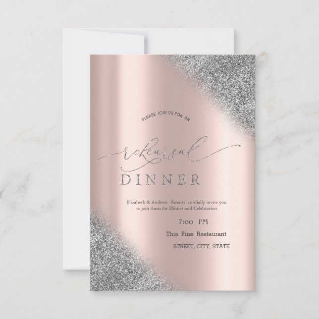 Convites Jantar de Ensaios em Rosa Dourado com Degradê de B (Frente)