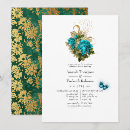 Convites Jantar de Ensaios Fantasia Turquesa e Dourado