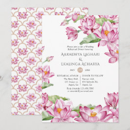 Convites Jantar de Ensaios Flor de Lótus Aquarela Indiana