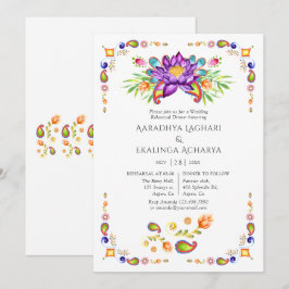 Convites Jantar de Ensaios Flor de Lótus Paisley Indiano