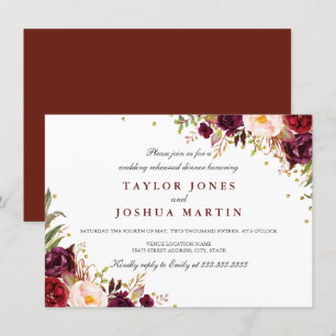 Convites Jantar de Ensaios Florais Burgundy Sparkle